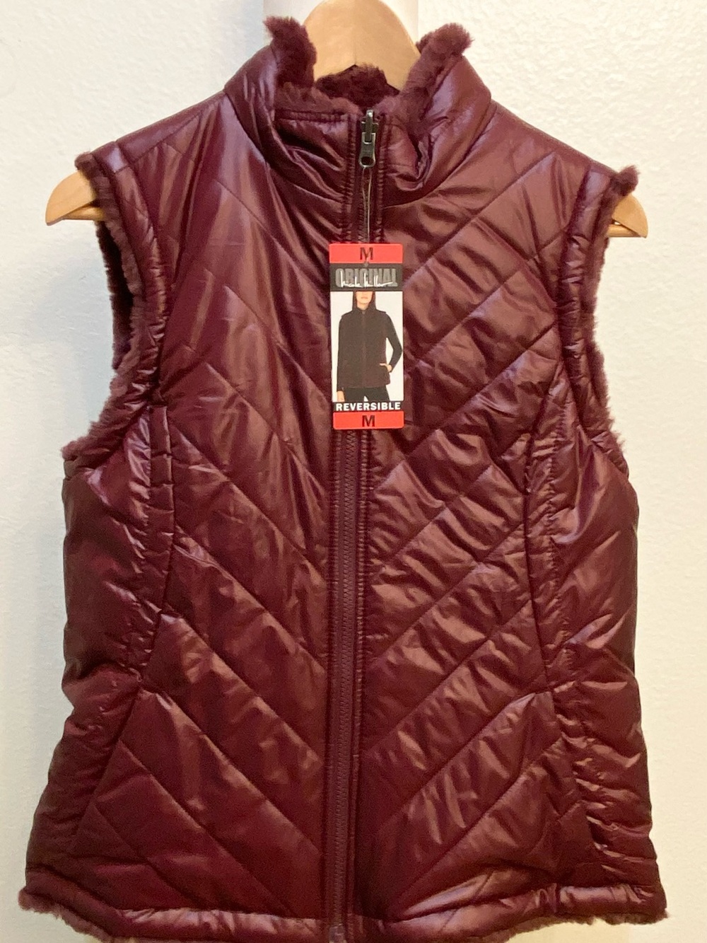 Nicole Miller Women's Reversible Full Zip Vest Wine Size M